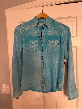NWT Kimes Ranch- Wash Turquoise Denim Western Shirt